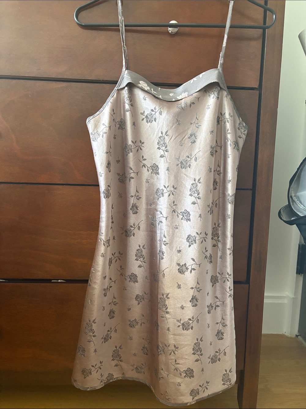 Jones New York Satin Floral Slip Dress in Taupe and Gray